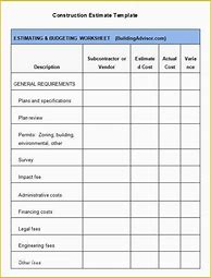 Image result for Construction Bid Estimate Template