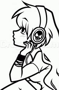 Image result for Anime Girl with Headphones and Hoodie Drawing