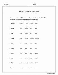 Image result for English Rhyming Words Worksheet for UKG