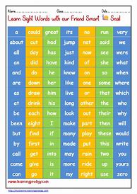 Image result for Basic Sight Words Kindergarten