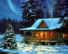 Image result for Log Cabin Christmas Winter Snow Scenes