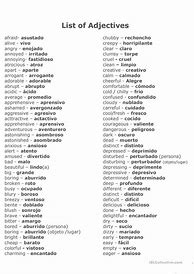 Image result for Spanish Adjectives List