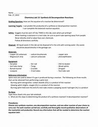 Image result for Synthesis Reaction Equation