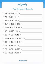 Image result for Adding Decimal Numbers Worksheet