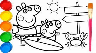 Image result for Coloring Page Palm Tree On Beach with Peppa Pig