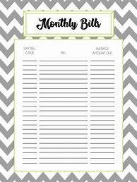 Image result for Free Printable Monthly Bill Record