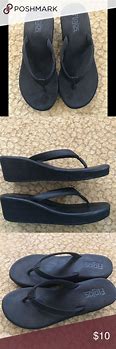 Image result for Black Leather Wedge Flip Flops