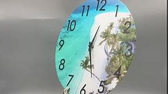 12" Outdoor Clock Waterproof - Beach Coastal Theme Nautical Blue Wall Clocks for Patio Pool Garden Bathroom Decor,(Glass)