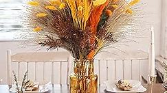 Fall Dried Pampas Grass Bouquet, Natural Orange Bunny Tails Fall Dried Flowers for Vases Autumn Wedding Centerpieces Party Fall Decor