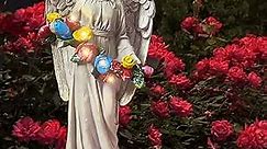 Angel Statue for Garden，Holding Wreath Solar Angel Statue with 5 LED, for Lawn Patio Porch Yard Decoration Resin Guardian Angel Statue