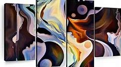 Elephant Stock Abstract Human Canvas - 4 Piece Canvas Abstract Wall Decor - Lavender and Purple Contemporary Painting Wall Art Deco - Abstract Wall art for Living room - 24" X 14"