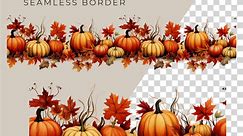 Watercolor Pumpkin leaf Border Clipart pack seamless autumn borders clip art PNG fall frame leaves garland design sublimation design graphic