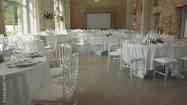 Luxury Wedding Table Setting For Reception Inside The Function Hall. Tilt-up Shot