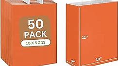 JET PAPER BAGS - 10”x5”x12” Inch [50 Pcs] Medium Gift Bags with Handles Bulk Prime Kraft Bags for Gifts, Grocery, Goody, Retail, Party, Weddings - Kraft Paper Gift Bags (Orange 50 PCS Count)