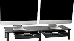 Mind Reader Dual Monitor Stand, Height Adjustable, Desktop Organizer, Laptop Riser, Office, 38.5" L x 11" W x 2.55-6.5" H, Black