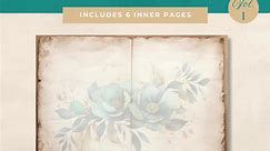 Teal and Gold Flower Junk Journal Pages Vintage Scrapbook Background Romantic Florals Decorative Decoupage Vintage Paper Printable - Etsy