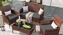 ECOPATIO Patio Furniture Set 4 Pieces Porch Furniture Outdoor Modular Wicker Patio Sectional Conversation Furniture Set for Backyard,Porch,Garden,Poolside and Balcony(Grey)