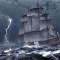 Old Navy Ship in Storm