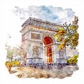 Arc De Triomphe Drawing On Brown Paper