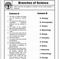 Branches of Science Matching Activity Worksheet