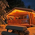 Free Images Cabin with Christmas Lights