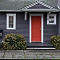 Grey House with Red Door