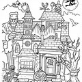 Halloween Haunted House Cartoon Ghost Coloring Pages