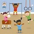 Kids Playing in a Gym Cartoon