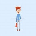 Red Hair Cartoon Boy Waiting in a Area