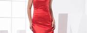 Red Satin Strapless Dress