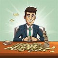 Rich Man Sitting On Table Cartoon