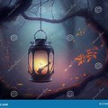 Spooky Tree Branch with Lantern Clip Art