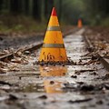 Tire Tracks On Traffic Cone