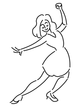 Disco 7 line drawing, female, dance, youth, JPG, PNG and EPS