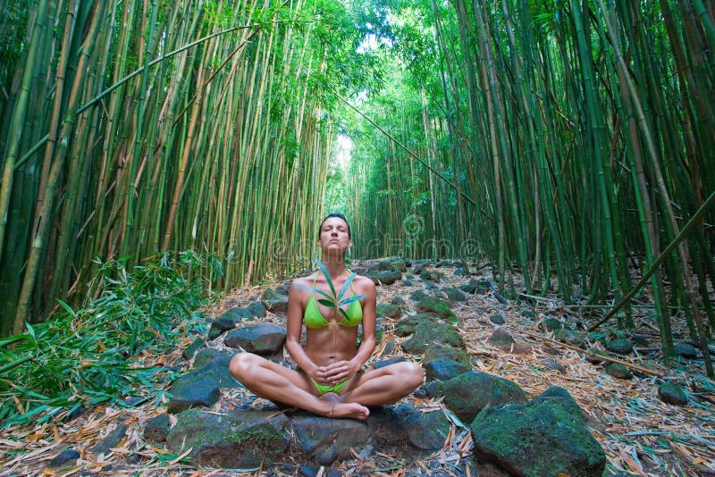 Bamboo woman meditate