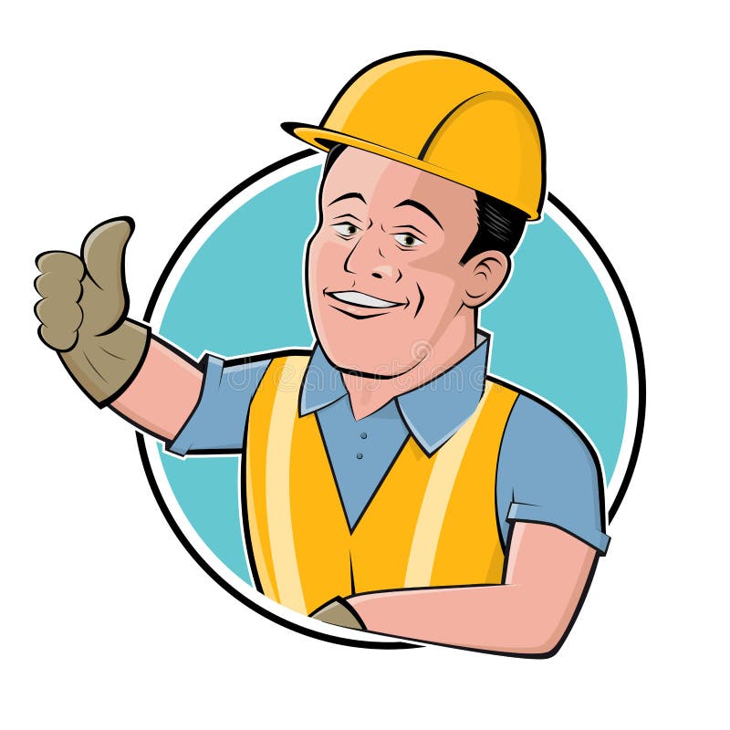 Funny construction worker cartoon logo illustration