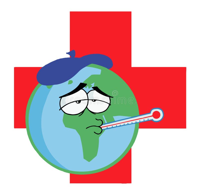 Sick earth over a red cross