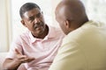 Two men in living room talking