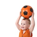 Happy kid holding soccer ball