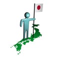 Man with Japanese flag on map