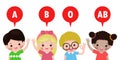 Cute kids and Blood type, Blood type with happy children Healthy concept isolated on white background vector illustration