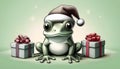 Christmas frog with gifts cartoon