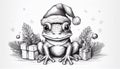 Christmas frog with gifts cartoon