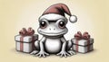 Christmas frog with gifts cartoon