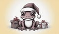 Christmas frog with gifts cartoon