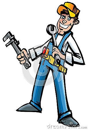 Cartoon mechanic with tools Vector Illustration