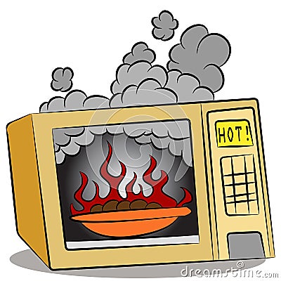 Food Burning In Microwave Oven Vector Illustration