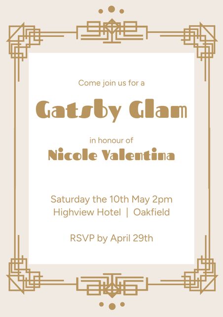 Elegant Gatsby Glam Event Invitation with Art Deco Border - Download Free Stock Templates Pikwizard.com