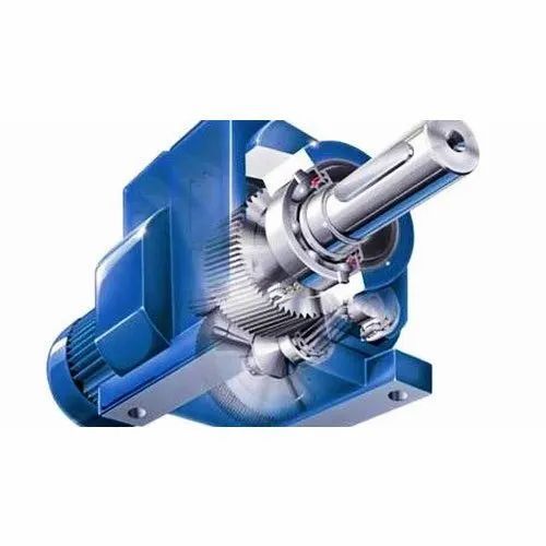 Cast Iron Helical Gear Box - Horizontal Flange Mounting, Polished Finish, Blue Color, 90% Efficiency, 1-Year Warranty