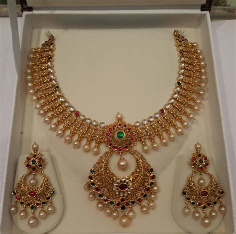 Gold Pearl Necklace Set From Mahalaxmi Jewellers South India Jewels